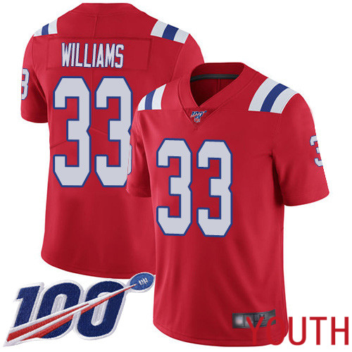 New England Patriots Football #33 100th Limited Red Youth Joejuan Williams Alternate NFL Jersey->youth nfl jersey->Youth Jersey